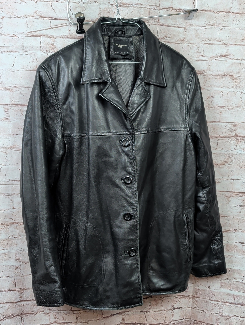 colebrook & Co. Black Leather Button-Up Jacket Large Men's